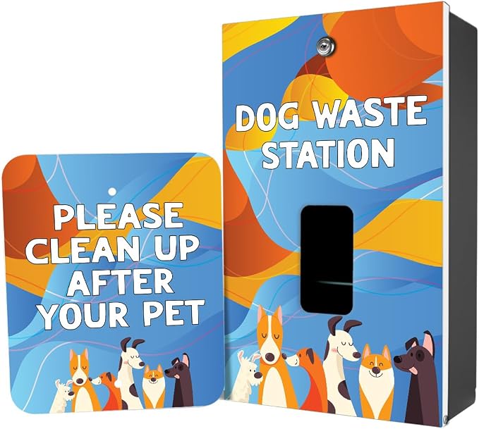 Zero Waste USA - Aluminum Dog Waste Station - Abstract Dogs | Matte Black | DISPENSE-ART™ UV printed aluminum station with MittN™ mitten bags, 25% more dispenser storage, commercial outdoor design