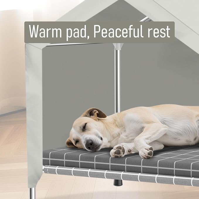 Elevated Dog House with Cushion, Stainless Steel Dog Tent, Medium Dogs | Sturdy Stainless Steel Frame, Waterproof Dog Shelter for Medium Dogs and Cats, Easy to Clean, Indoor and Outdoor Use