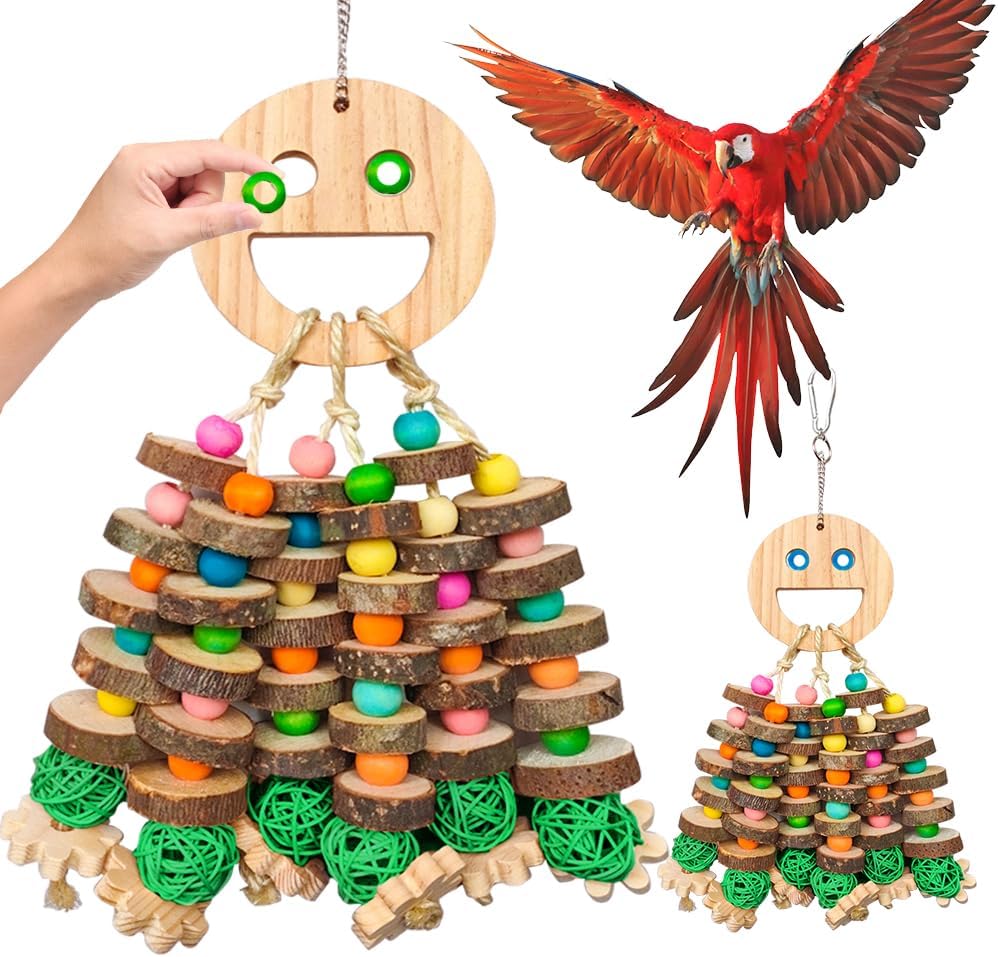 Large Parrot Toys, Multi-Color Wooden Block with Halloween Shape Bird Chewing Toy for Macaws, Cockatoos, African Grey and Large Medium Parrot Birds