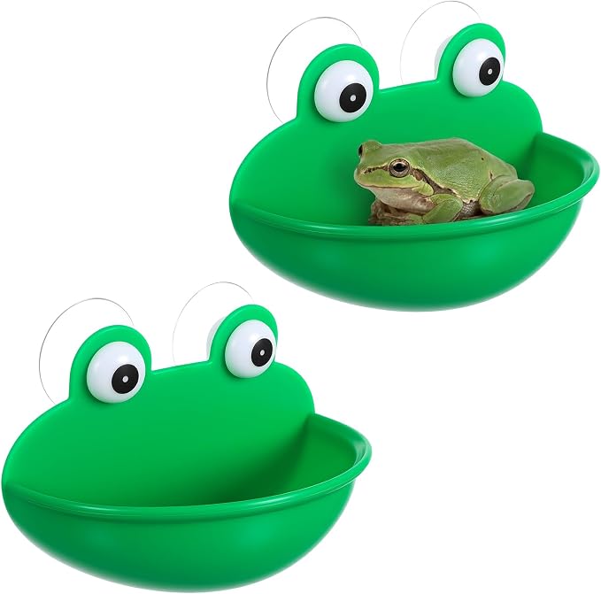 2pcs Frog Habitat with Suction Cup Frog Dish Holder Cute Fish Tank Decoration Lovely Suction Cup Soap Dish Holder Frogs Terrarium Decor for Tree Frogs Tadpole Small Aquatic Animal