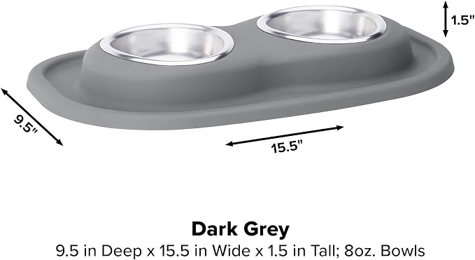 WeatherTech Double Low Pet Feeding System - Compact and Portable Dog/Cat Food and Water Station - 8 oz (1 Cup) Dark Grey (DL0801DG)