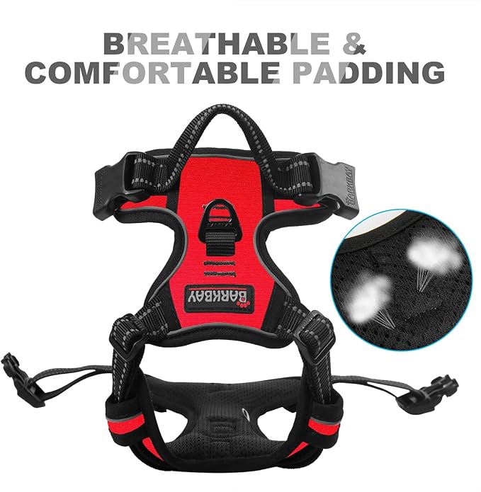 BARKBAY Dog Harness No Pull for Large Dogs Front Back Clips,Dog Vest | Soft Padded No Choke With Handle,Easy On&Off,Adjustable Reflective For Walking Training Running(Red,L)