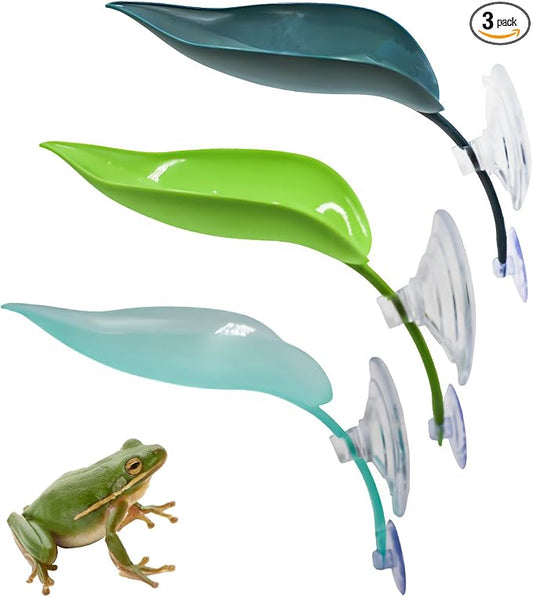 3 Pack Plastic Leaf Decorations with Suction Cups, Frog Habitat Platform, Reptile Decorations for Terrarium, Frog Tank Accessories, Terrarium Decor for African Dwarf, and Toad (Multicolor)