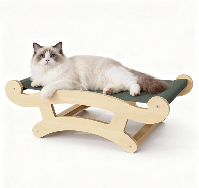 Cat Scratcher Bed for Indoor Cats Hammock for Scratching Pad Cat Chair Natural Scratch Post for Large Cats Scratcher Lounge, Wooden Cat Furniture(Large)