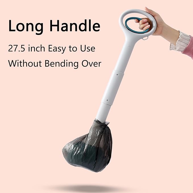 Pooper Scooper with Long Handle 28”, Heavy Duty & Foldable, No Touch Waste Pickup Tool for Large Medium Small Dogs,Portable for Lawn Grass Dirt Gravel, Includes 1 Rolls Waste Bags (Blue-Large)