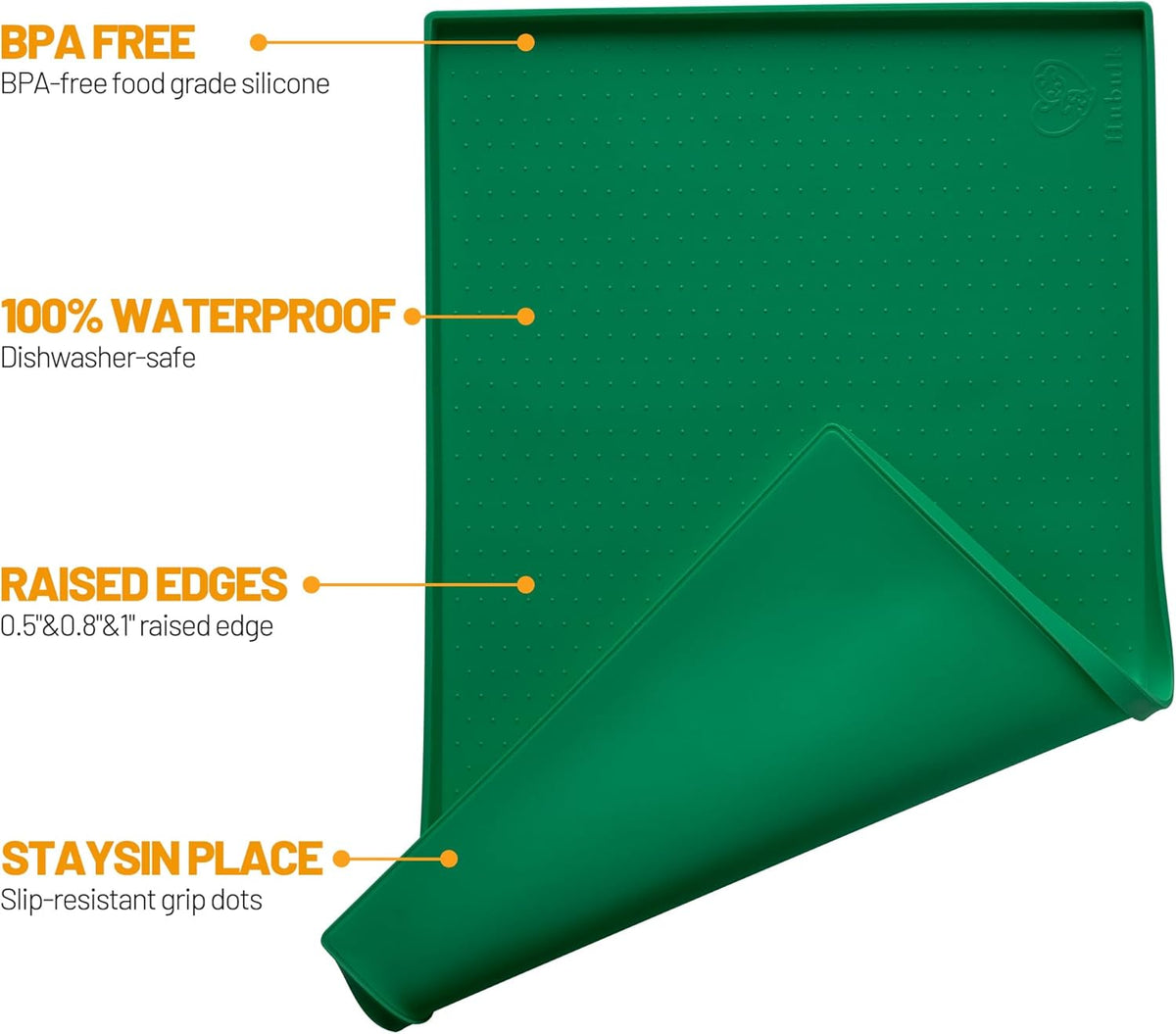 Hubulk Dog Feeding Mat,100% Waterproof Food Grade Silicone Pet Food and Water Bowl Placemat,Dishwasher, High Raised Edge to Prevent Spills,Nonslip Tray to Stop Messes on Floor(19"x12"x0.5",Hunter