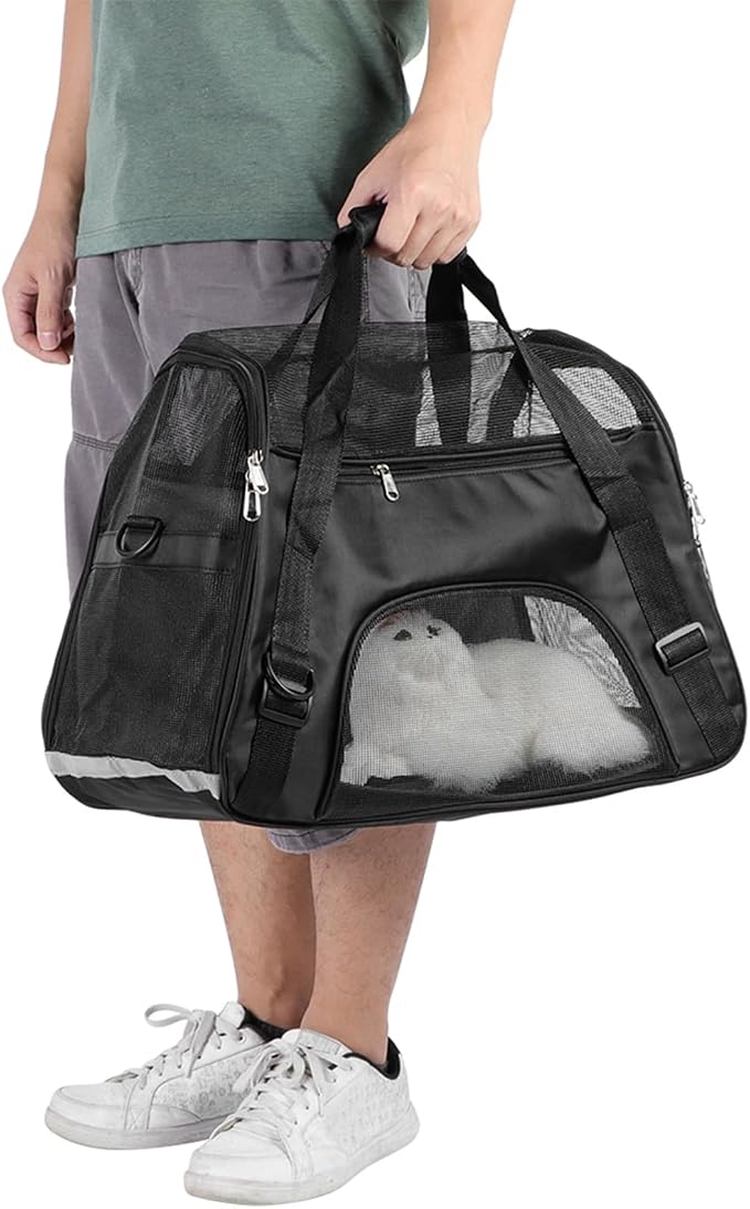 FAA Approved Compact Pet Carrier for Cats Small Dogs Breathable Lightweight Travel Bag with Expandable Design Easy Carry Handle