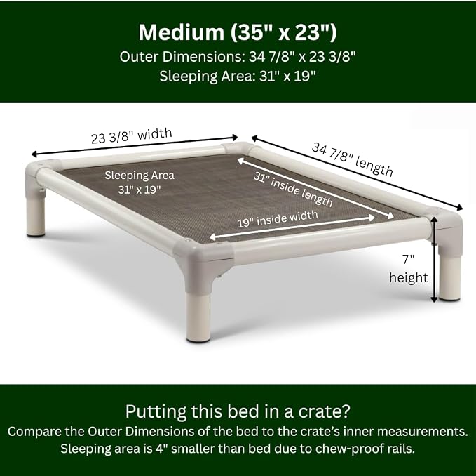 Kuranda Chewproof Elevated Dog Bed – 35" x 23" - Sunsure Textilene - Sierra