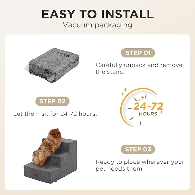 Joydeco Dog Stairs for Bed 25" H, 5-Step Pet Steps for Small Dogs and Cats, Dog Steps for High Bed, Non-Slip Balanced Ramp Indoor Pet Stairs, Gray