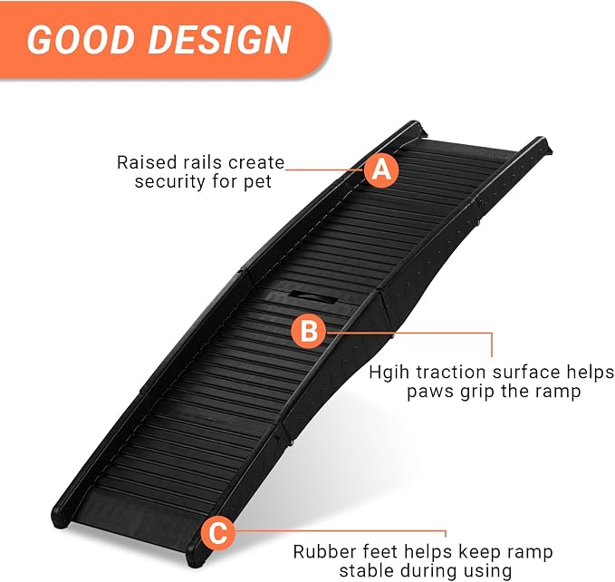 Dog Ramp, 61" Folding Pet Ramp for Car, SUV, Truck, Bed, Easy Access for Large Dogs Weight Bearing up to 150 Lbs, Non-Slip Step Surface, Lightweight Portable