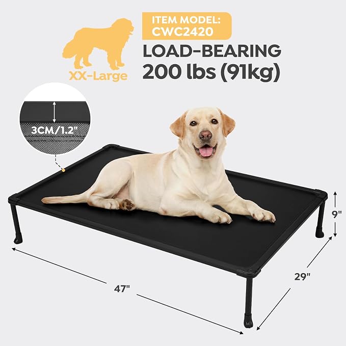 Veehoo Chew Proof Elevated Dog Bed, Indestructible Raised Dog Bed for Aggressive Chewers, Waterproof Dogs Training Platform for Indoor or Outdoor Use, 47 x29 inches, Black