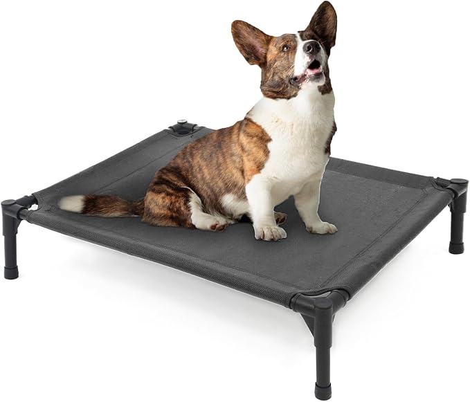 Garnpet Elevated Dog Bed - Raised Dog Cot Fits Up to 150 LBs, Heavy Duty Pet Cot with Durable Supportive Mesh, Indoor & Outdoor, Dark Grey