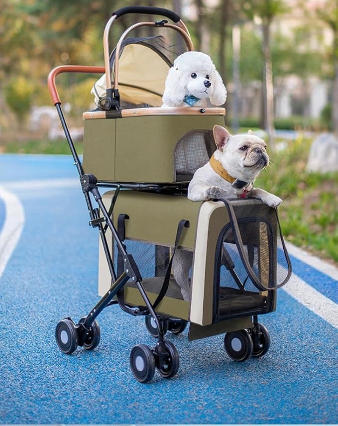 YYW Double Pet Stroller for Small Dogs & Cats - 4 in 1 Foldable Dog Stroller with 2 Detachable Carriers, Lockable Wheels & Safety Belts, Ideal for Multi-Pet Homes Walks & Travel(Black)