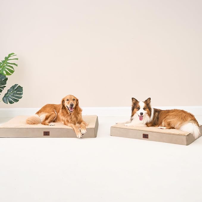 EHEYCIGA Orthopedic Dog Bed Large with Removable Washable Cover, 41IN Khaki | Egg Crate Foam Support, Durable Oxford fabric, Non-Slip Bottom, Machine Washable, Soft Waterproof Plush Pet Bed Mat For Crate