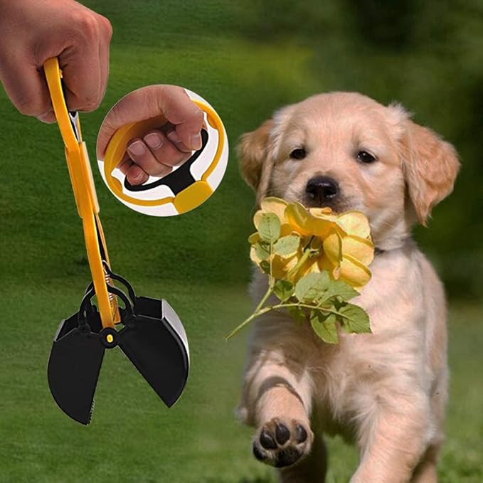 Andiker Portable Pet Pooper Scooper with Short Handle, Pet Clamp Scooper, High Elastic Spring Dog Poop Scoop Indoor and Outdoor Cleaning Tool (Pink)