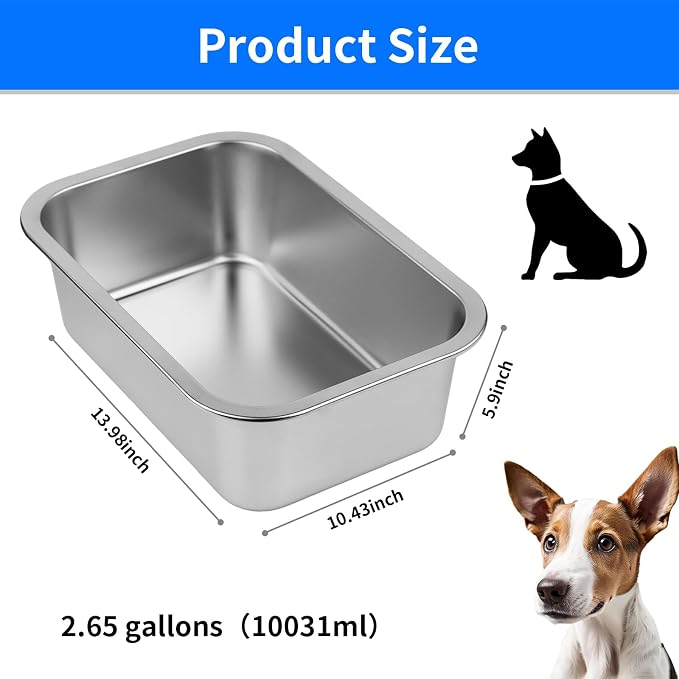 Ohtomber 2.65 Gallons Stainless Steel Dog Bowl, Big Pet Water & Food Bowl | High Capacity Metal Feeder Trough Dish Plate, Outdoor Use, For Big & Extra Large Breeds, Also for Cats