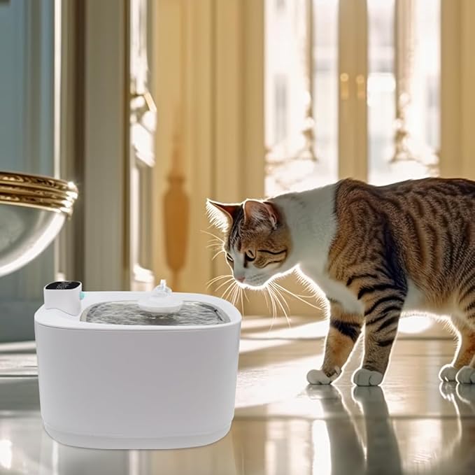 135oz/4L 100% BPA-Free Cat Water Fountain - Quiet Plastic Automatic Pet Drinking Fountain for Cats&Dogs Indoor, Automatic Dog Watering Dispenser Bowl with Watering Level Window and Filter (White)