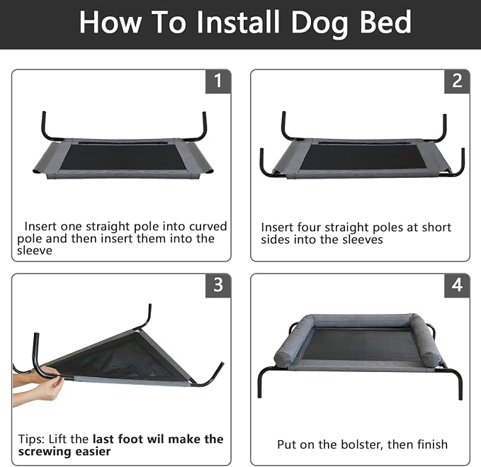 PETIME Cooling Elevated Pet Cushion Bed Raised Dog Cot for Small Dogs, Portable Indoor & Outdoor Pet Hammock, Frame with Breathable Mesh and Removable Bolsters (48 Inch)