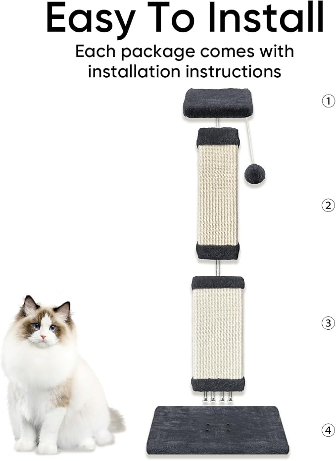 Cat Scratching Post, 32 Inch Cat Scratching Posts for Large Cats, Scratching Posts for Indoor Cats Adults, Cat Scratch Post with Nature Sisal, Deep Gray