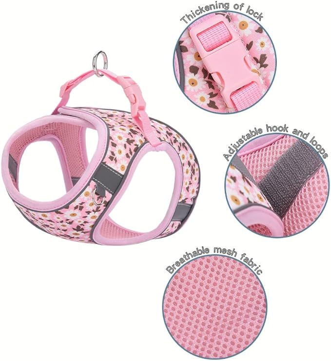 Step in Dog Harness and Leash Set, Flower Adjustable Easy Walk Puppy Harnesses, Soft Mesh No Pull Pet Vest Harness for Small Medium Dogs(Daisy, S)