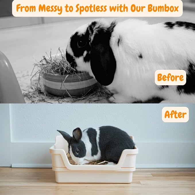 HoppScotch.bun Bumbox Large Rabbit Litter Box, 15.75" Training Cage with Plastic Grid for Small Animals, Indoor/Outdoor, Cream