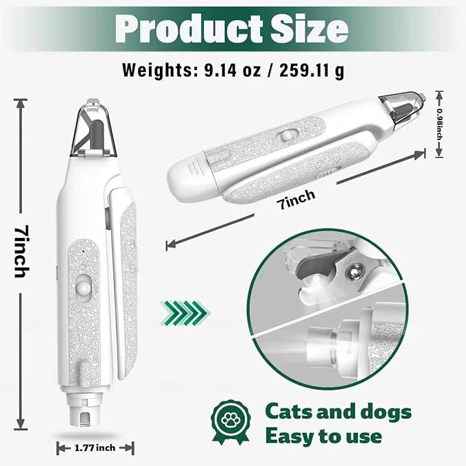 2-in-1 Cat Nail Clippers & Dog Nail Clippers Trimmers for Large Medium Small Dogs Cats Claw Trimmer Quick Sensor and Safety Guard USB Rechargeable with 2 LED Lights Dogs Nail Trimmer