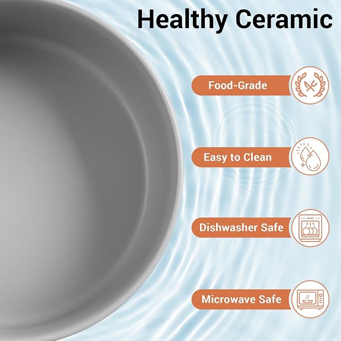 Elevated Dog Bowls, Ceramic Raised Dog Bowl Set with Anti-Slip and Non-Tip Metal Stand, 2 Pack Pet Food and Water Feeding Bowls for Small and Medium Dogs (Gray,3.6 Cups)