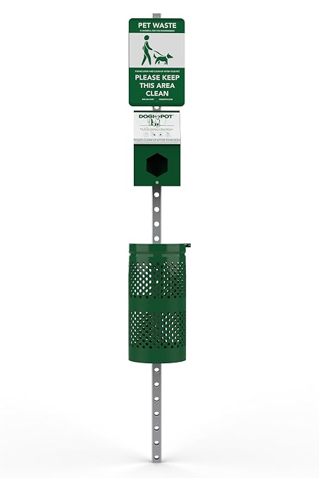 Dogipot 1003HP-L Pet Station Includes Sign, Header Pak Dispenser, Steel Receptacle, Header Pak Bags and Liner Trash Bags, Forest Green