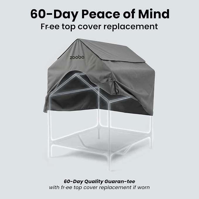 Zooba 29in Medium Dog House Outdoor, Elevated Dog Bed with Canopy, Grey | Weather-resistant 600D PVC canopy, breathable 2x1 Textilene elevated bed, steel frame; indoor or outdoor; easy to clean