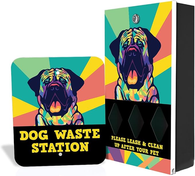 Zero Waste USA - DISPENSE-ART™ Dog Waste Station - Mastiff | Commercial rust-proof aluminum station with UV artwork, 400 roll bags, 10-gallon can & 10-year warranty