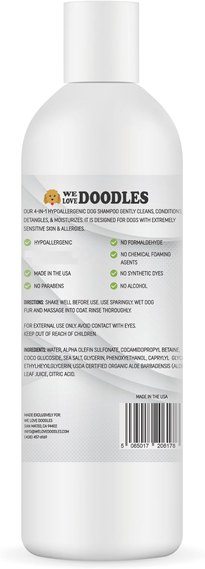 Dog Shampoo, Conditioner & Detangler - Best Shampoo for Goldendoodles, Poodles & Doodles Pet Hair - Hypoallergenic, Tearless, Sensitive Skin for Puppies & All Dog Breeds - Made in USA,16OZ (Unscented)