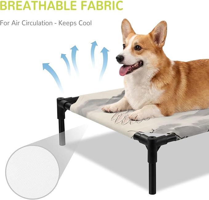 Outdoor Elevated Dog Bed for Large Dogs, Cute Eagle Breathable Cooling Raised Dog Cot for Indoor/Outdoor, Natural Mountain Tree Branches Animals Rustic Waterproof Elevated Pet Beds, L 28 x 22 in