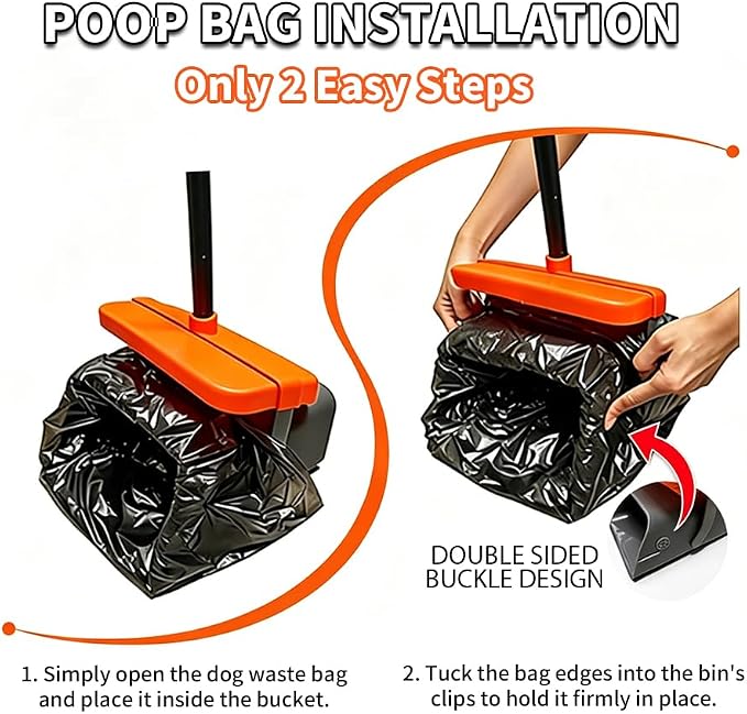 Pooper Scooper, 46" Long Handle Heavy Duty Picker-Upper, Swivel Bin Rake Kit with Bag Attachment, 100 Waste Bags for Small Large Dogs Puppy Poop Trash Litter Cleanup Yard Outdoor Pet Essentials