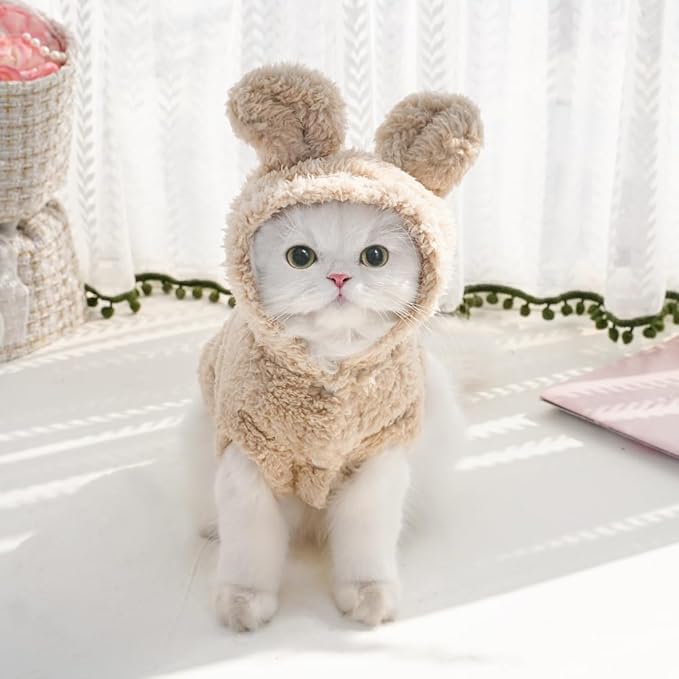 Selena Cat Bunny Ears Costume Cute Dog Kitten Hoodies Sweater Rabbit Ears Puppy Pet Apparel (XXX-Large,Beige)