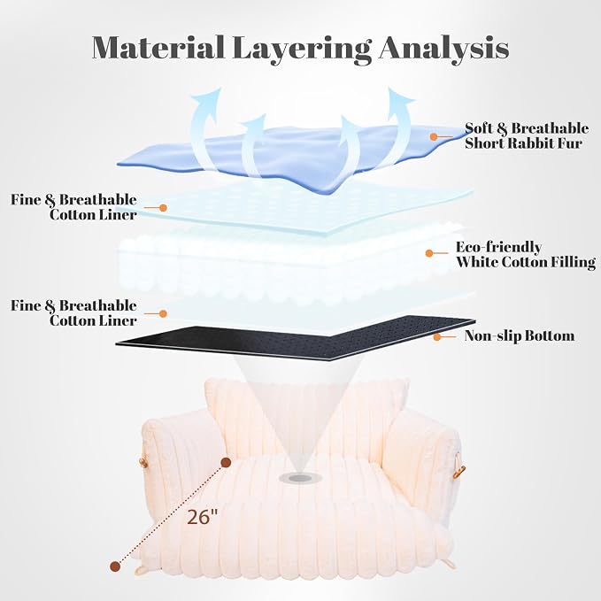 CHEERPALS Cat Couch Bed for Indoor Cats Fluffy Cat Sofa Recliner with Removable Washable Cover Cute Pet Lounge Suitable for Puppy Kitten (Off-White)