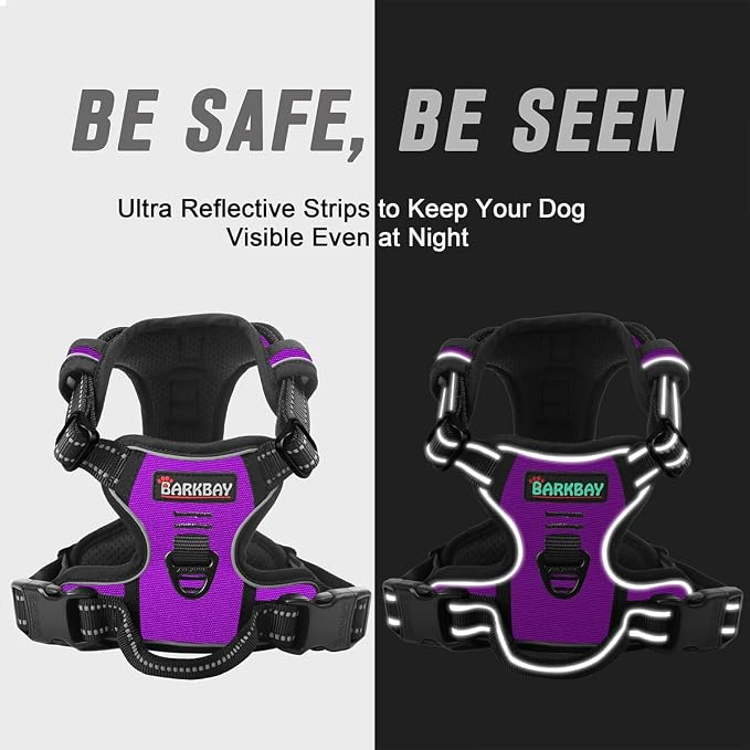 BARKBAY Dog Harness No Pull for Small Sized Dog Front Back Clips,Dog Vest | Soft Padded No Choke With Handle,Easy On&Off,Adjustable Reflective For Walking Training Running(Purple,XS)