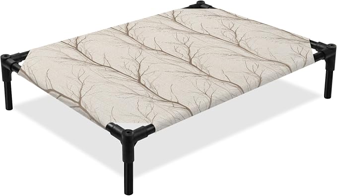 Outdoor Elevated Dog Bed for Medium Dogs, Brown Branch Breathable Cooling Raised Dog Cot for Indoor/Outdoor, Autumn Leaf Country Tree Pastoral Botanical Waterproof Elevated Pet Beds, M 24 x 20 in