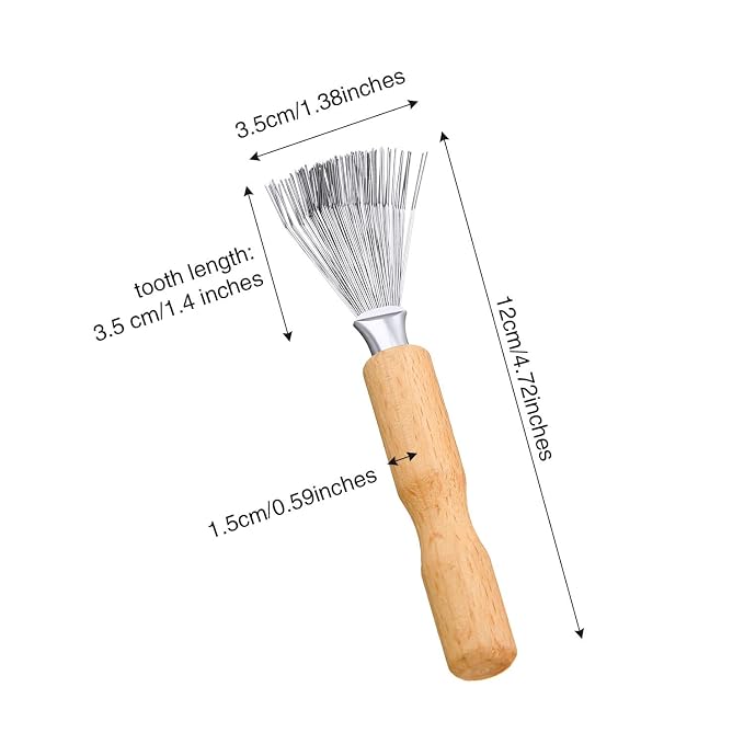 Boao Hair Brush Cleaner, 2 Pieces Mini Hair Dirt Remover Brush with Metal Wire Rake, Wooden Handle for Home and Salon Use(Handle with Groove) | Hair Brush Cleaner Tool，Comb Rake Cleaning Kit, Removes Hair Lint Dirt, Grooved Grip Handle, Salon Home Use