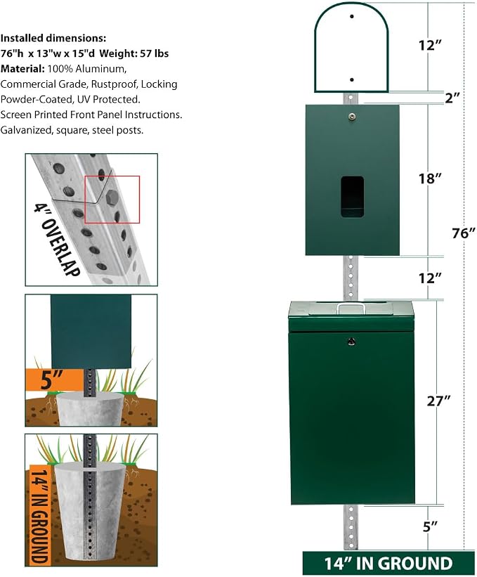 Zero Waste USA - The Gladiator® Dog Waste Station - SINGLpul® Header Bag System - Free 400 waste bags and 25 can liners - Over 500k sold in USA (Gloss Green)