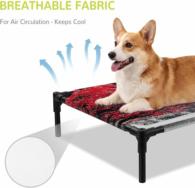 Outdoor Elevated Dog Bed for Medium Dogs, Vibrant Red Tree Breathable Cooling Raised Dog Cot for Indoor/Outdoor, Glowing Moon Black Sky Waterproof Elevated Pet Beds, M 24 x 20 in