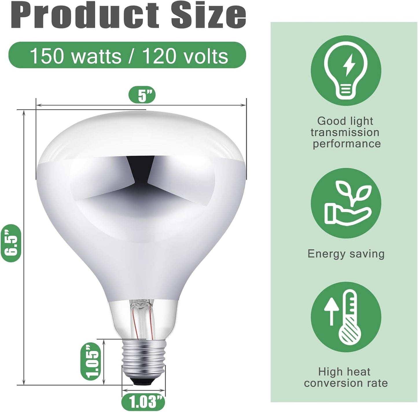 VIHOSE 5 Pack 250 Watt Heat Lamp 120v R40 Heat Lamp Bulbs Glass Incandescent Light Bulbs Incandescent Heating Lightbulbs for Reptiles Chicks Food Puppies Bathroom, Use E26 Base (Silver)