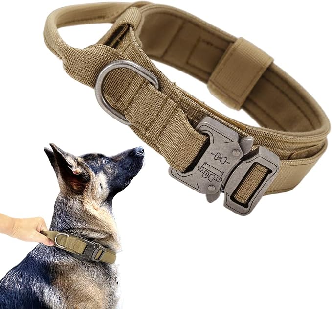 Tactical Dog Collar Adjustable Military Nylon Dog Collar with Control Handle and Heavy Duty Metal Buckle for Medium and Large Dogs (Brown,XL)