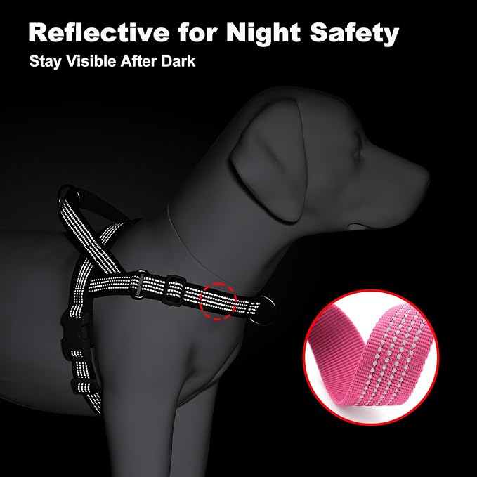 No Pull Dog Harness with Handle, Adjustable Soft Mesh Padded Vest | Reflective Walking Harness with Front Clip for Small Medium Large Dogs, Quick Fit No Escape for Training, Pink, XL