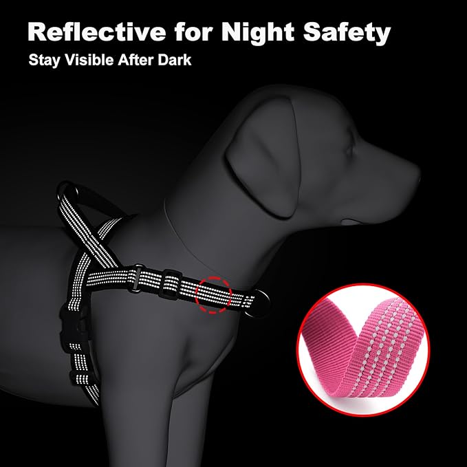 No Pull Dog Harness with Handle, Adjustable Soft Mesh Padded Vest | Reflective Walking Harness with Front Clip for Small Medium Large Dogs, Quick Fit No Escape for Training, Pink, L