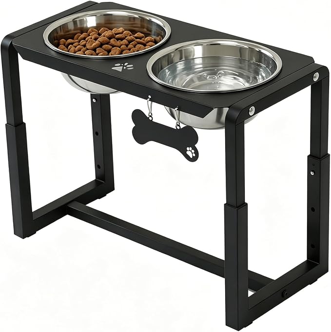 Metal Elevated Dog Bowls, Raised Dog Bowls for Medium/Large Sized Dogs with Two 58oz Stainless Steel Food Bowls, 3 Adjustable Height (8.8"/11.5"/14") Dog Bowl Stand Protect Neck & Joints