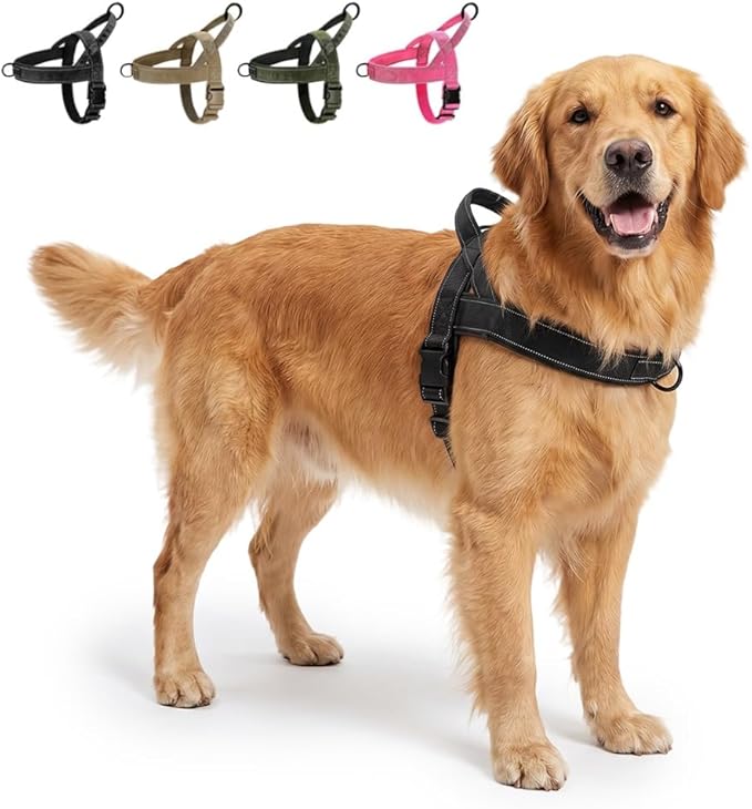 No-Pull Dog Harness with Handle, Adjustable Reflective Pet Vest Tactical Harness for Small Medium Large Dogs Walking Training, Front Clip, Escape Proof & Heavy Duty D-Ring (Black, L)
