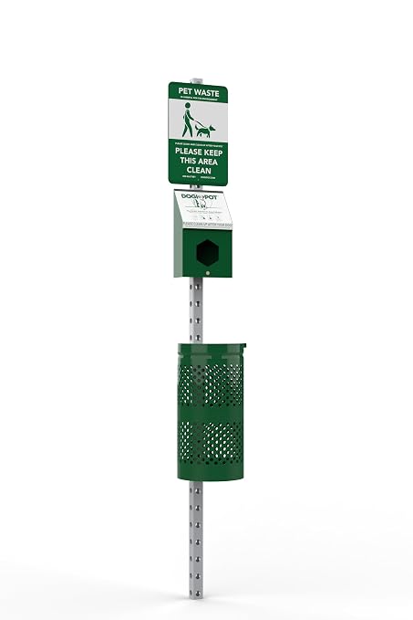 Dogipot 1003HP-L Pet Station Includes Sign, Header Pak Dispenser, Steel Receptacle, Header Pak Bags and Liner Trash Bags, Forest Green