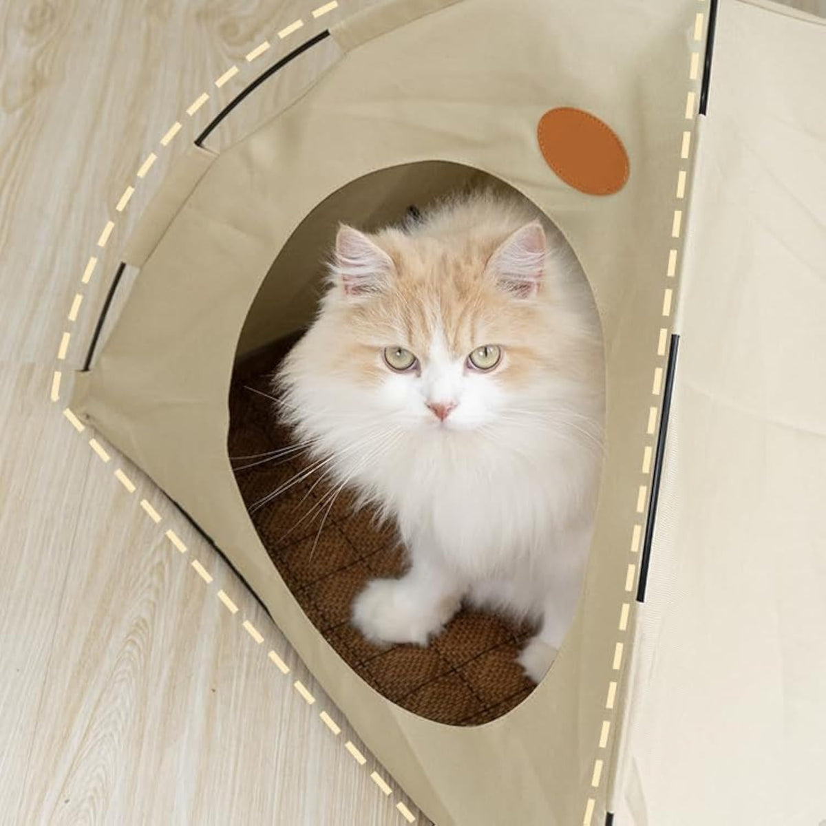 BreezyDen Pop-Up Pet Tent – Portable Indoor/Outdoor Cat Tent, Waterproof Pet Hideaway for Cats & Small Dogs with Mesh Window, Anti-Slip Base & Washable Design (Coffee, M (8 catties Kitten))