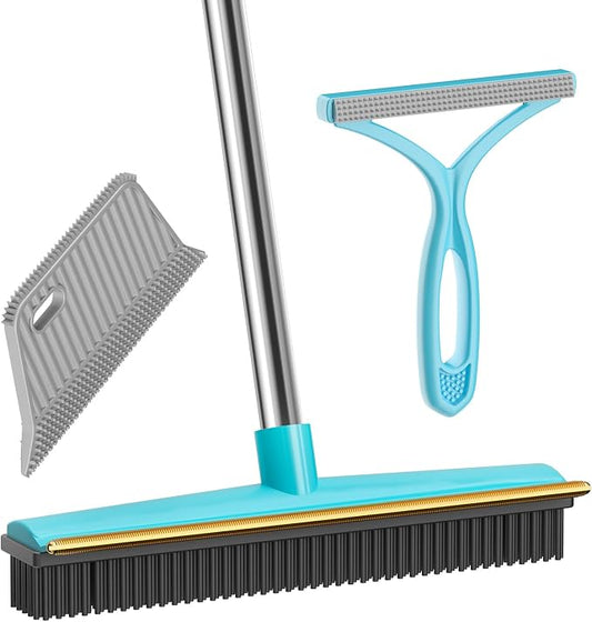 SOCCSO Carpet Rake Pet Hair Remover, 60" Long Rubber Broom, 3 Pack | Dog Cat Fur Remover, Carpet Scraper, Rug Rake, Scraper Brush, Carpet Brush, Carpet, Rugs, Car Mats, Couch, Pet Bed, Furniture