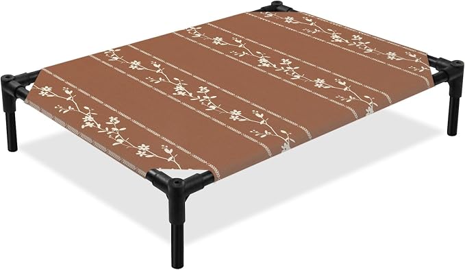 Outdoor Elevated Dog Bed for Large Dogs, Brown Flowers Branch Breathable Cooling Raised Dog Cot for Indoor/Outdoor, Spring Summer Farmhouse Botanical Waterproof Elevated Pet Beds, L 28 x 22 in